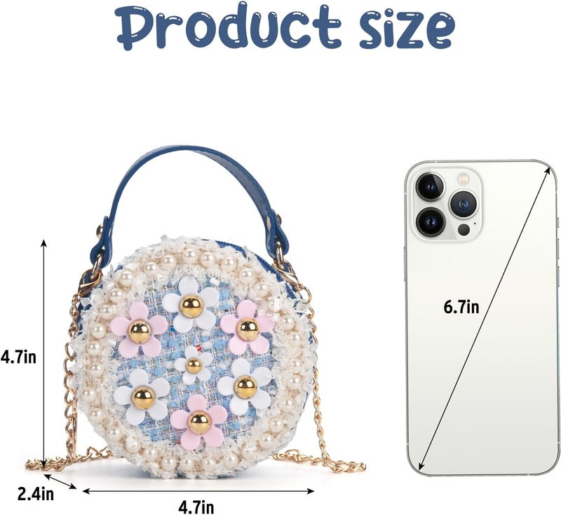 LABJULY Kids Purse for Girls Age 1-14, Flower Purse for Kids, Blue Toddler Wallet with Round Glasses, Cute Girls Handbag, Toddler Crossbody Bag Gift for Christmas - Image 4
